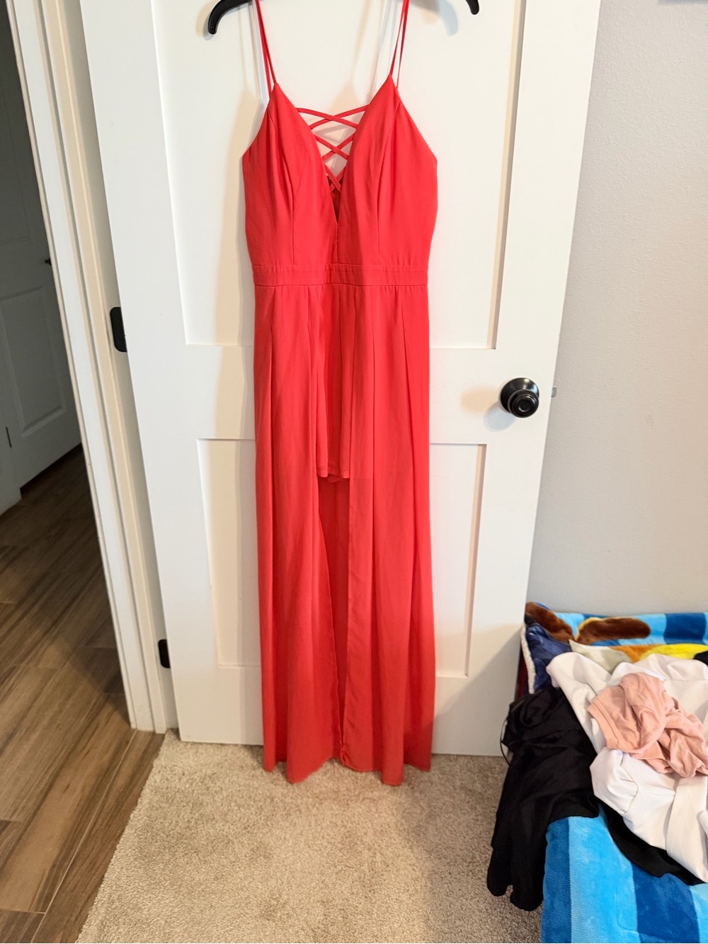 Miss Avenue Coral Red Crisscross Front Maxi Dress